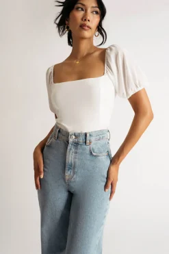 Tobi About Time Puff Sleeve Smocked Crop Top