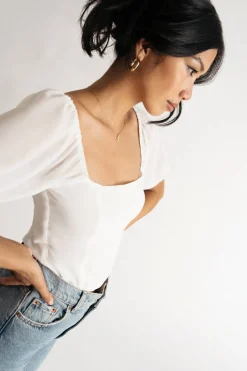 Tobi About Time Puff Sleeve Smocked Crop Top