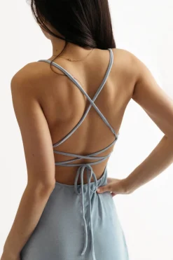 Tobi Addyson Blue Lace Up Tied Skater Mini Dress