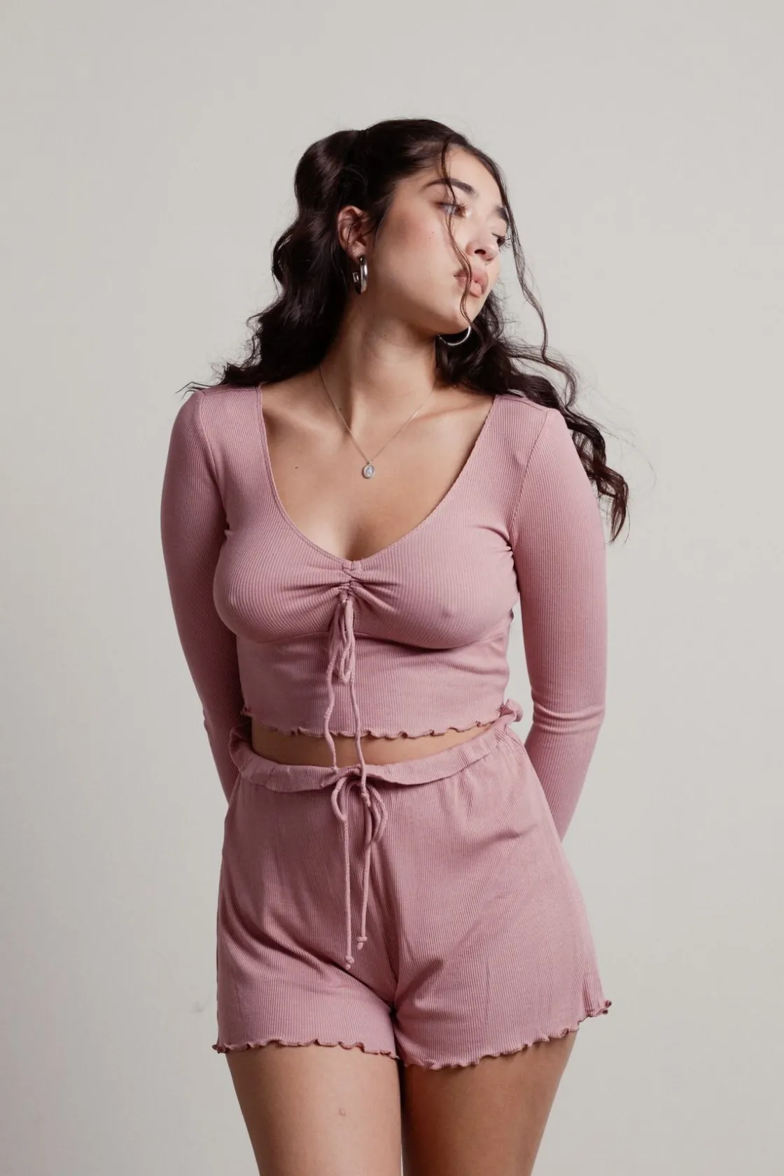 Tobi Aisha Ribbed Crop Top And Short Set -