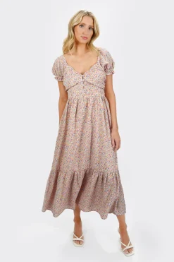 Tobi Alaia Floral Puff Sleeve Maxi Dress -