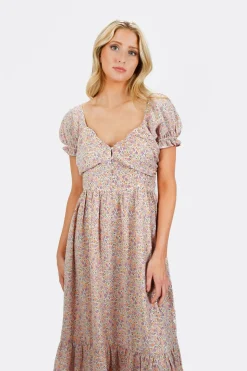 Tobi Alaia Floral Puff Sleeve Maxi Dress -
