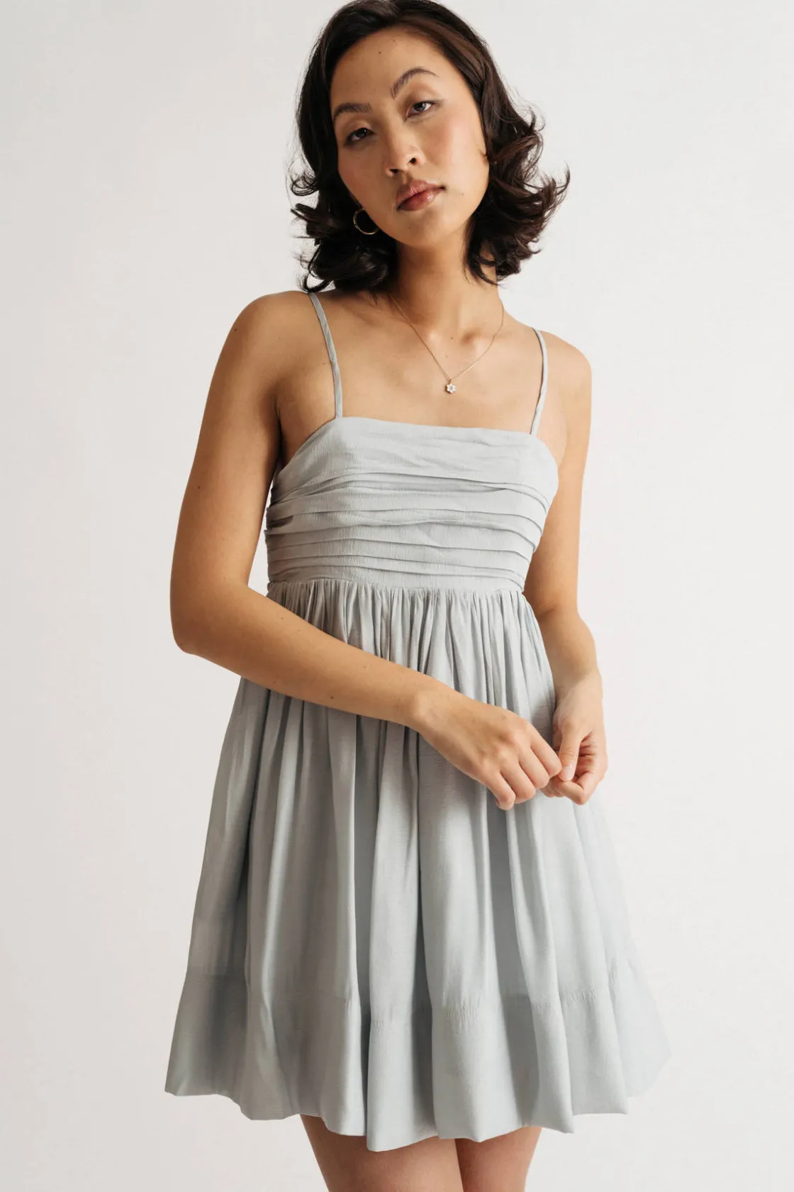 Tobi Alala Pleated Gathered Babydoll Mini Dress