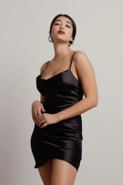 Tobi Alaleh Satin Surplice Mini Dress - Black