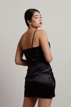 Tobi Alaleh Satin Surplice Mini Dress - Black