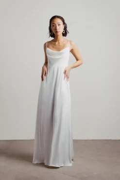 Tobi Alessandra Ivory Cowl Neck Satin Maxi Dress