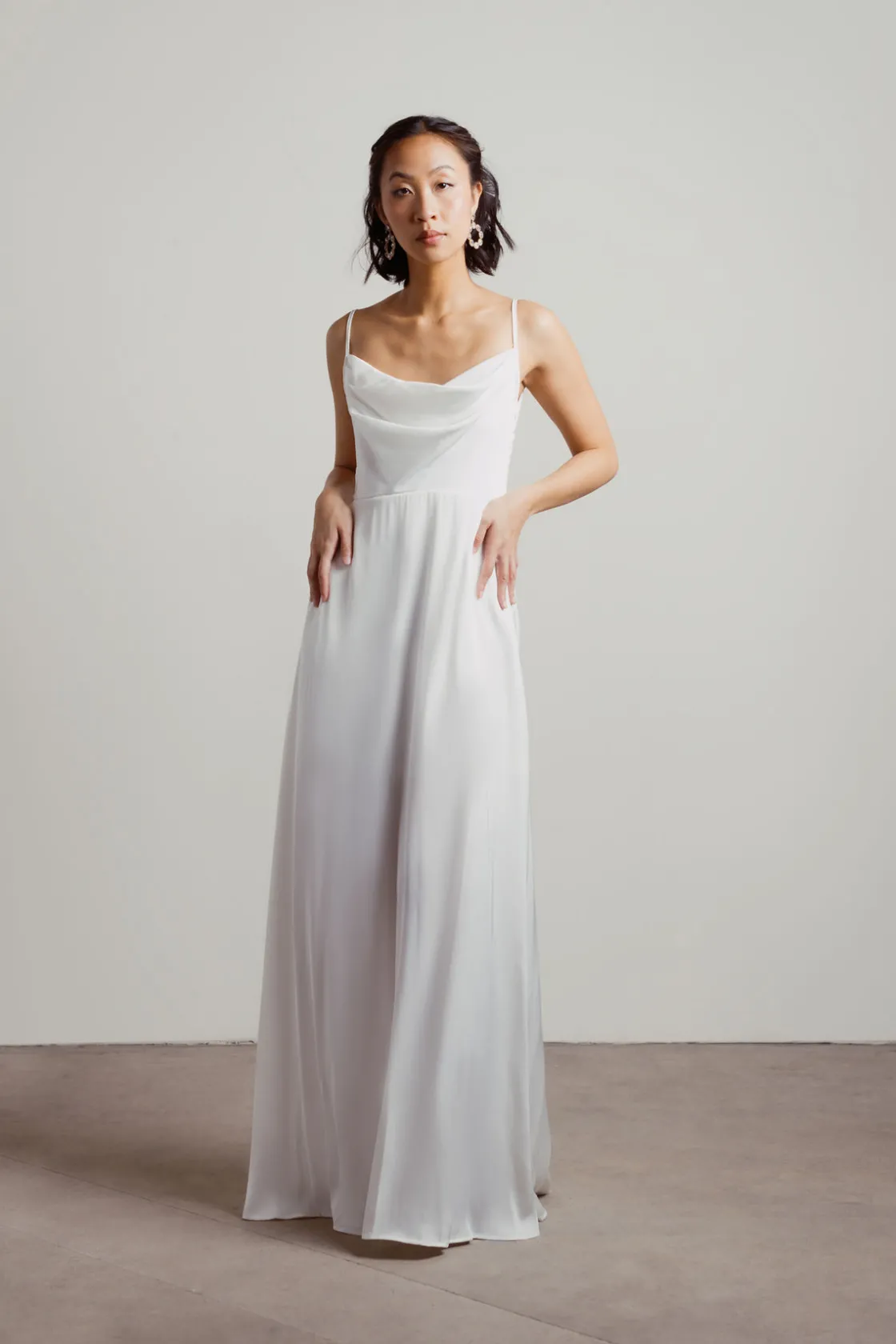Tobi Alessandra Ivory Cowl Neck Satin Maxi Dress