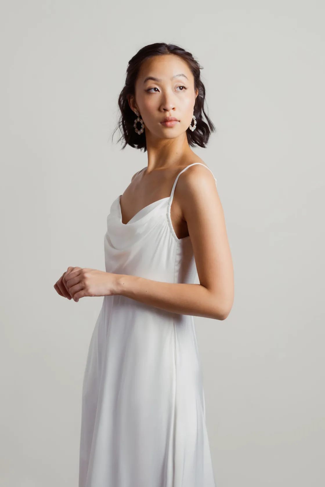 Tobi Alessandra Ivory Cowl Neck Satin Maxi Dress