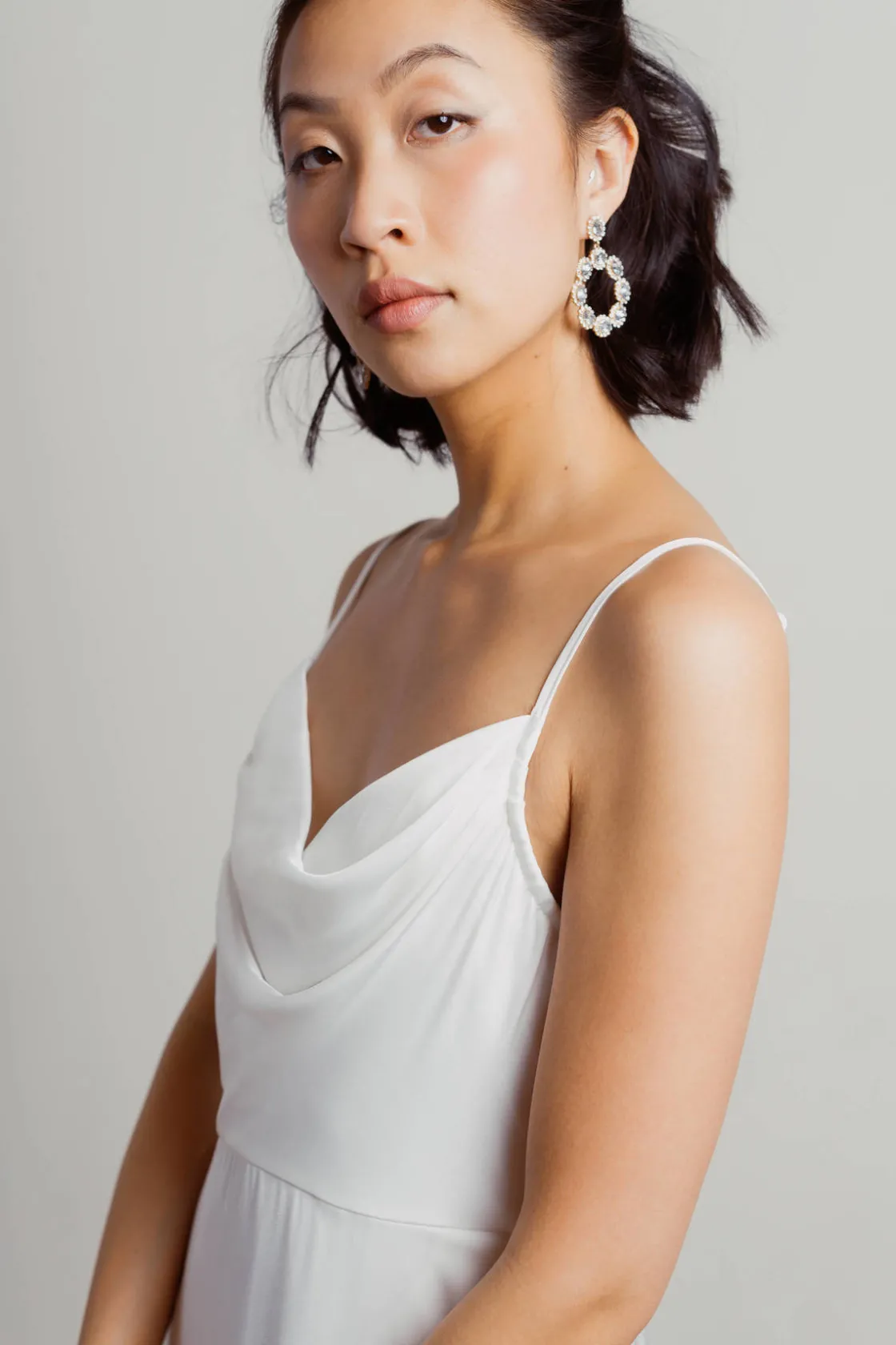Tobi Alessandra Ivory Cowl Neck Satin Maxi Dress