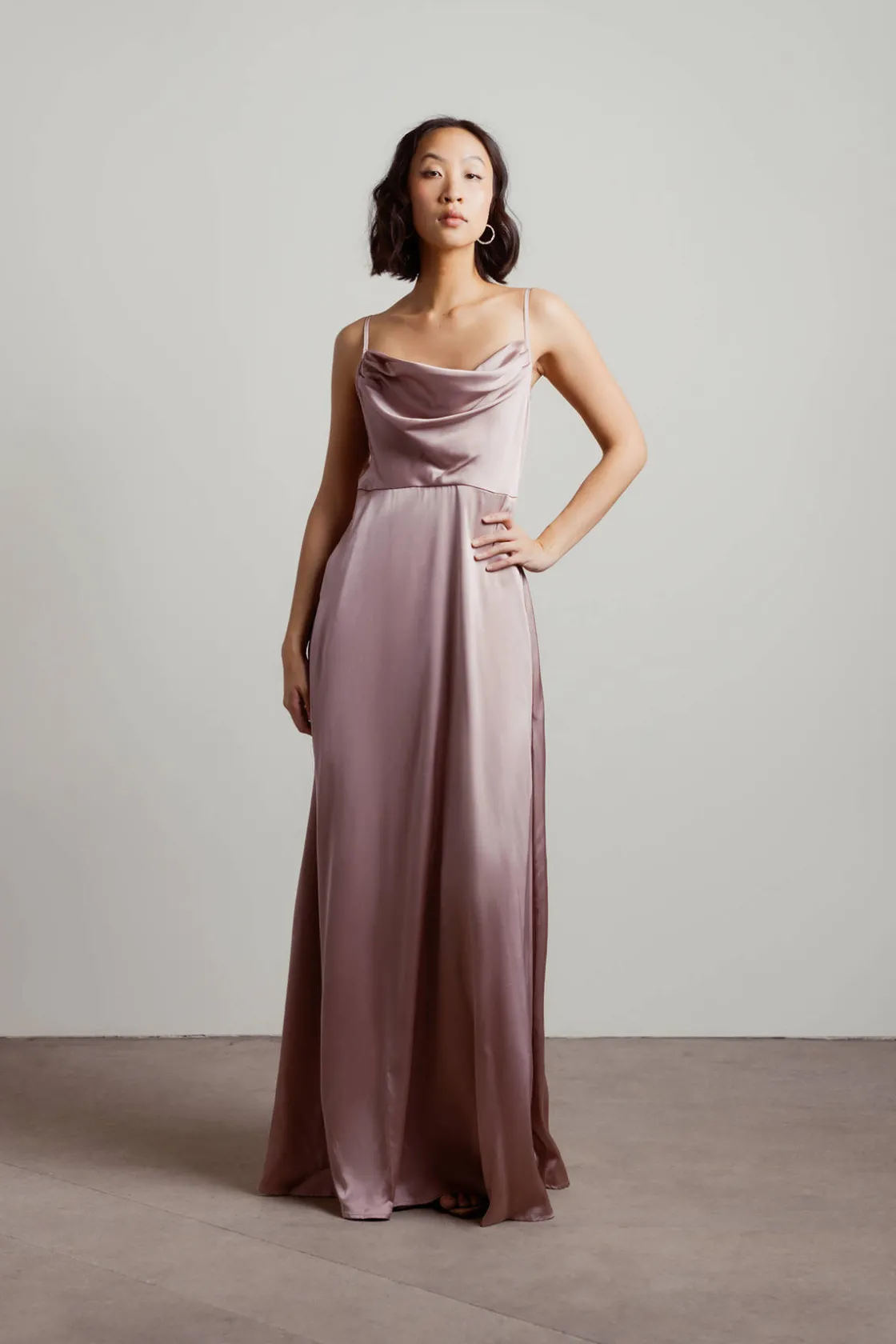 Tobi Alessandra Ivory Cowl Neck Satin Maxi Dress