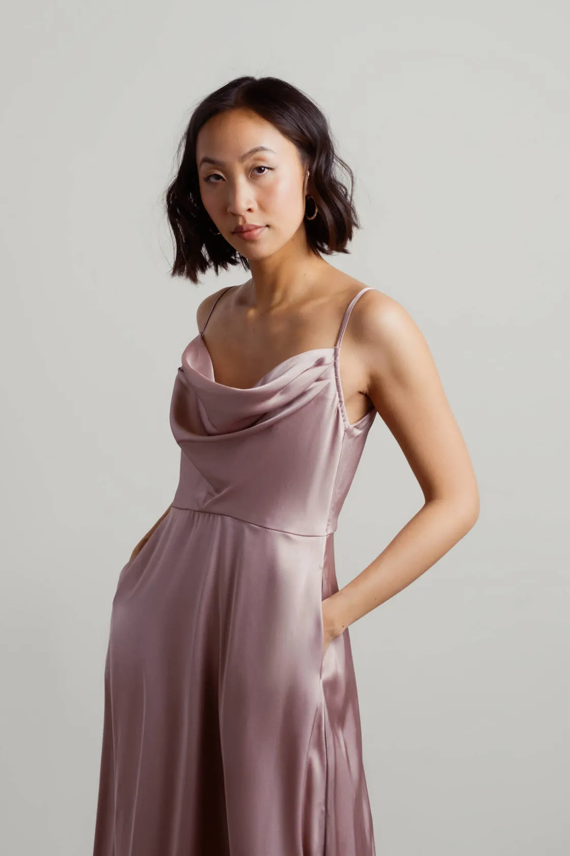Tobi Alessandra Ivory Cowl Neck Satin Maxi Dress