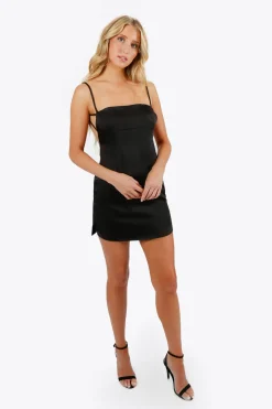 Tobi Alexie Satin Backless Mini Dress - Black