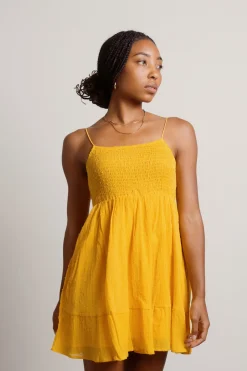 Tobi Alfiya Smocked Skater Mini Dress - Yellow