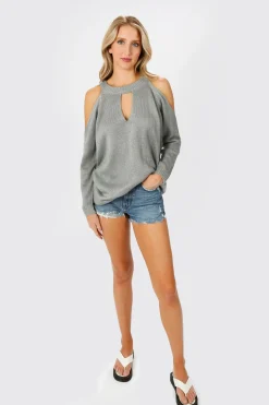 Tobi Alia Cold Shoulder Sweater - Toast