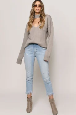 Tobi Alice Choker Neck Sweater - Taupe
