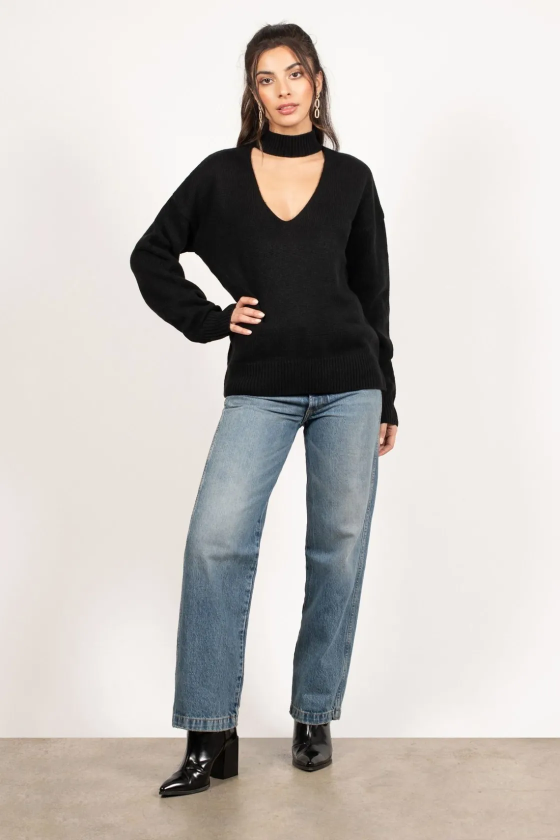 Tobi Alice Choker Neck Sweater - Taupe