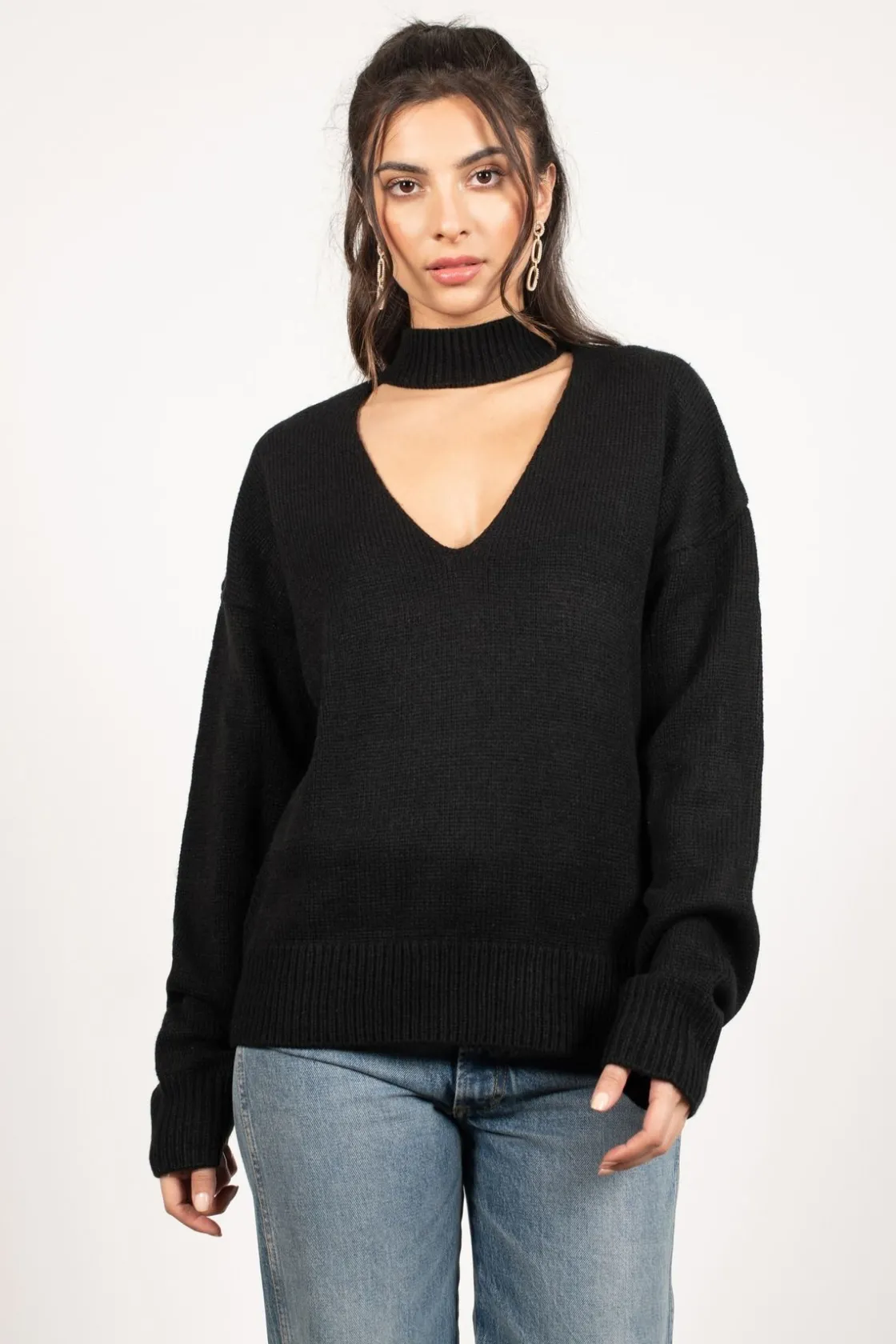 Tobi Alice Choker Neck Sweater - Taupe