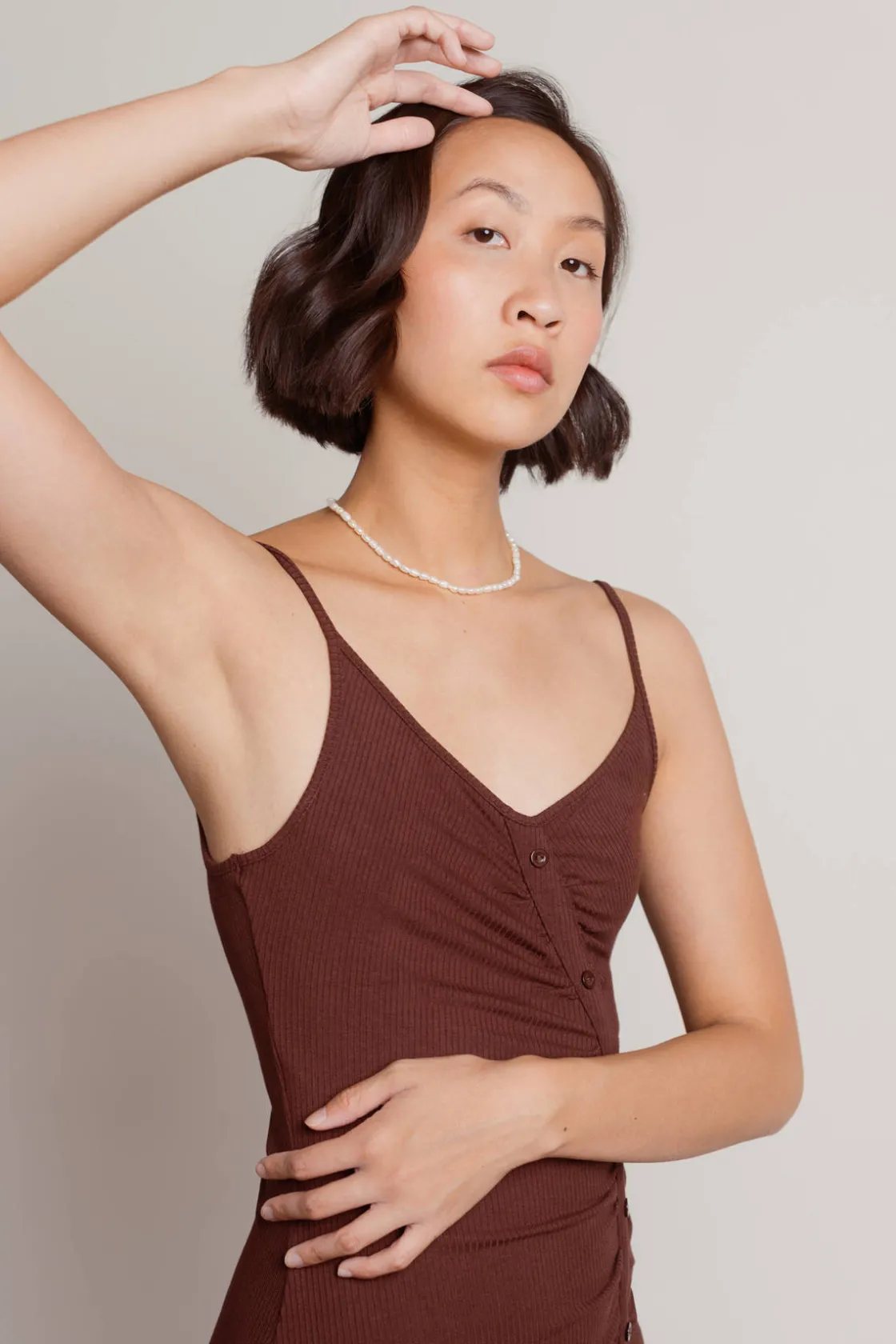 Tobi Alina Ruched Bodycon Mini Dress - Chocolate Brown