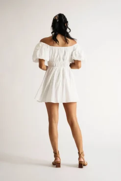 Tobi Alison Puff Sleeve Ruched Skater Mini Dress