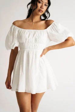 Tobi Alison Puff Sleeve Ruched Skater Mini Dress