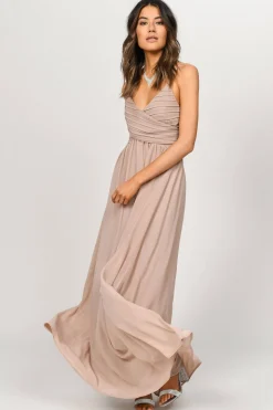 Tobi All About Tonight Surplice Empire Maxi Dress - Taupe