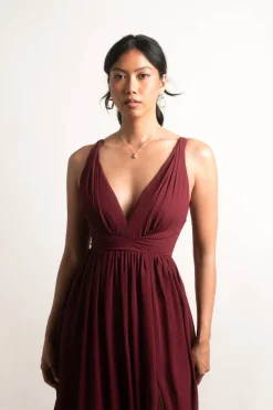 Tobi All I Ever Need Deep V High Slit Maxi Dress - Burgundy