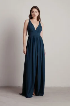 Tobi All I Ever Need Deep V High Slit Maxi Dress - Burgundy