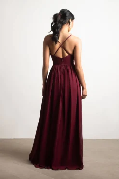 Tobi All I Ever Need Deep V High Slit Maxi Dress - Burgundy
