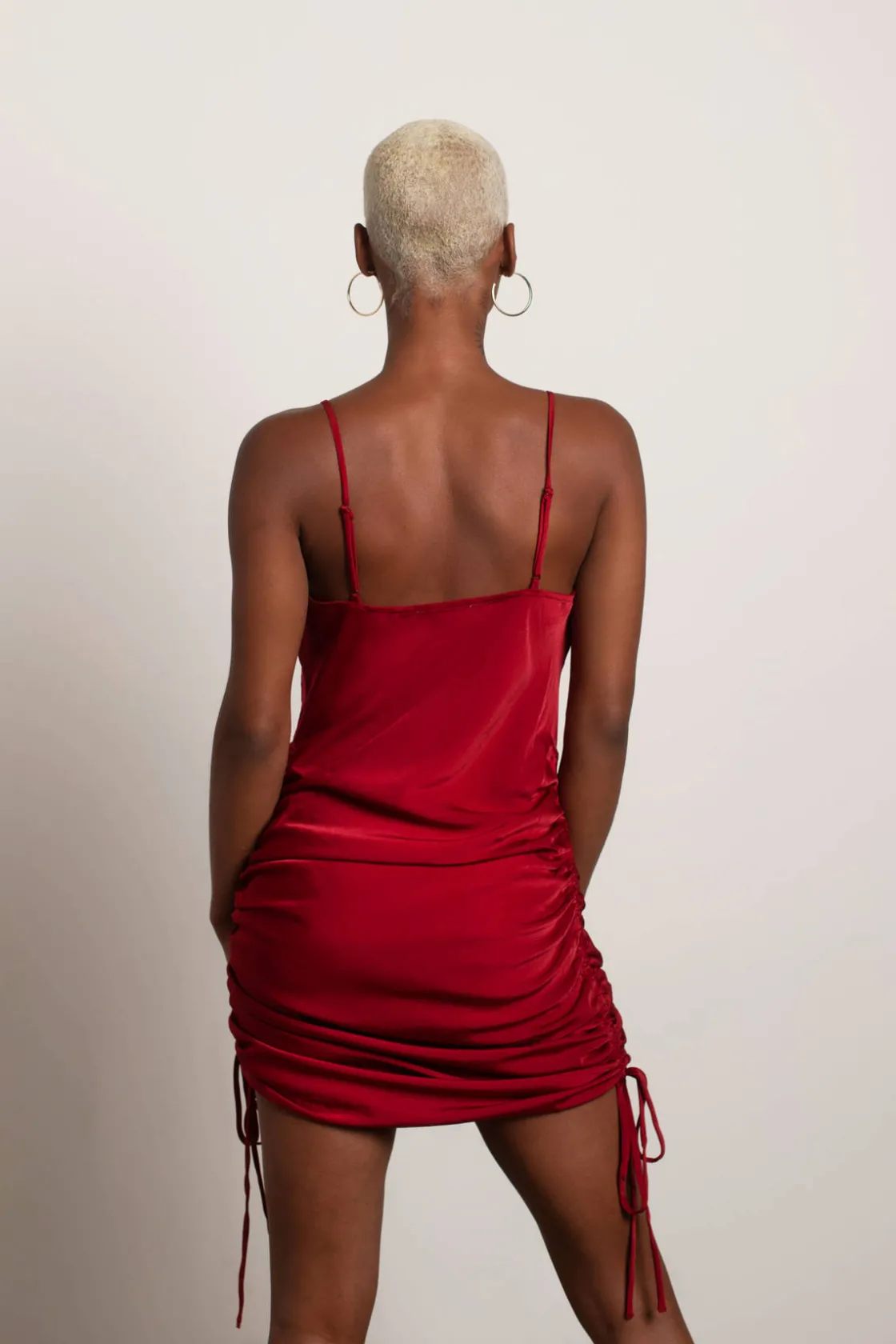 Tobi All In Time Satin Cowl Neck Mini Dress - Cranberry