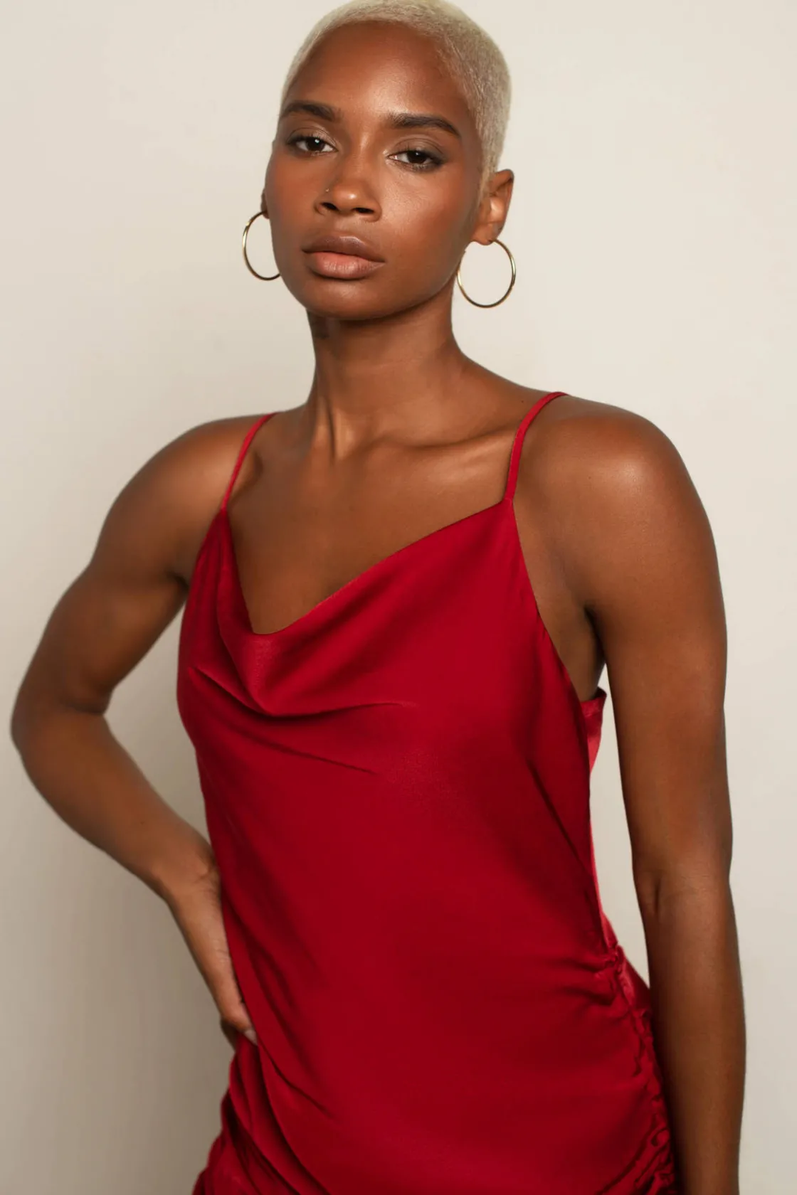 Tobi All In Time Satin Cowl Neck Mini Dress - Cranberry