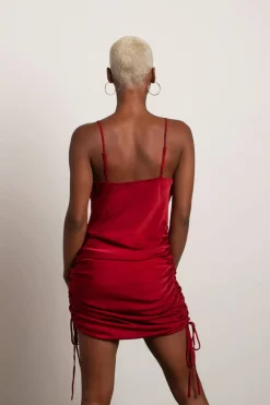 Tobi All In Time Satin Cowl Neck Mini Dress - Cranberry