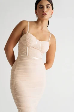 Tobi All Nighter Corset Slit Midi Dress - Powder Pink