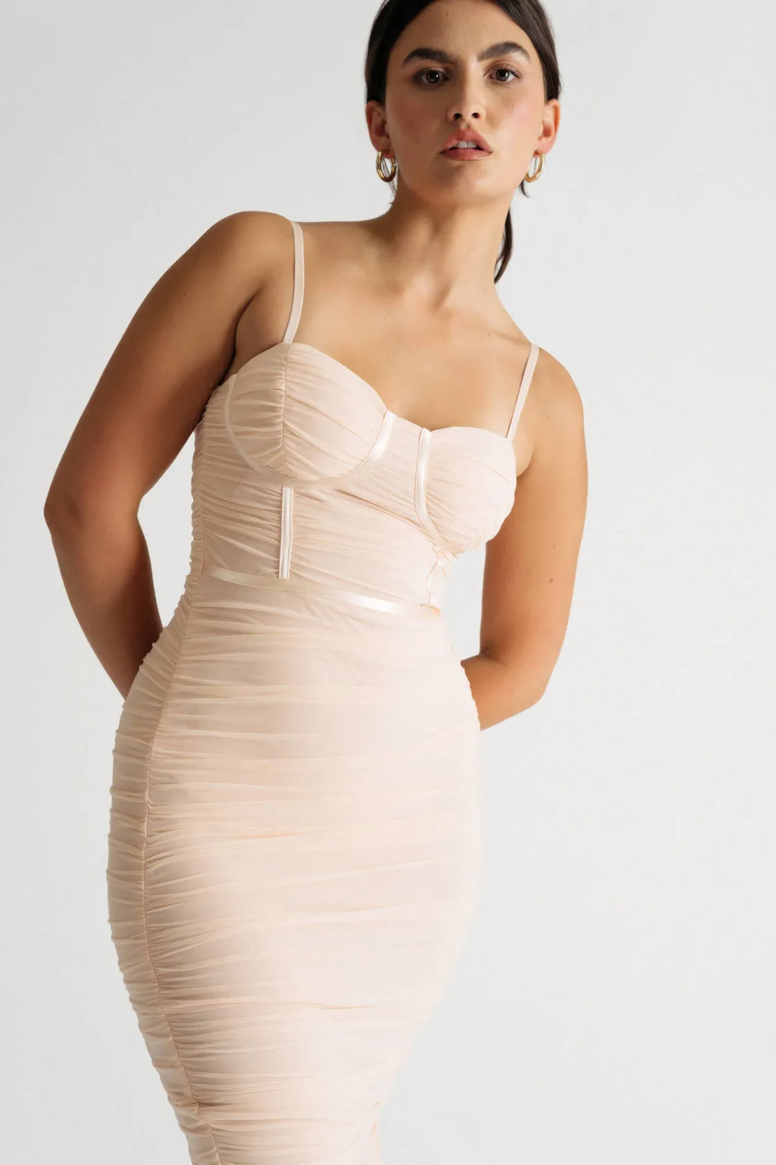 Tobi All Nighter Corset Slit Midi Dress - Powder Pink