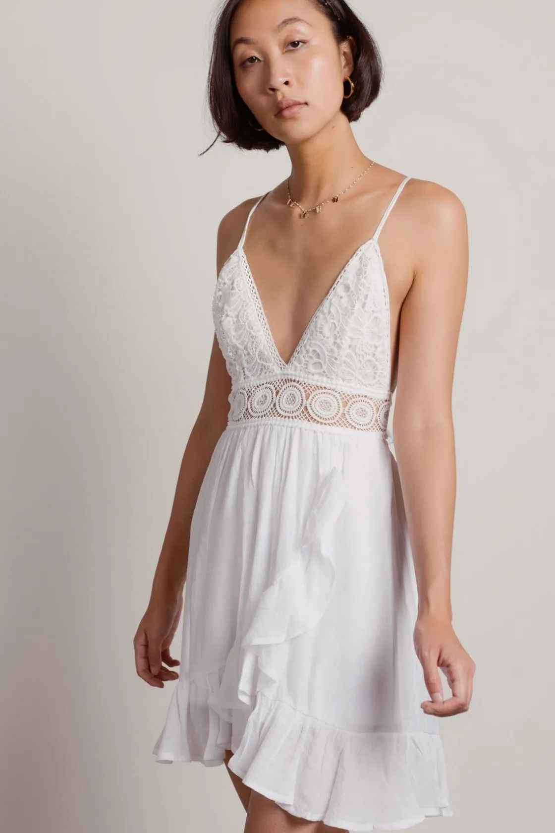 Tobi All The Right Reasons Crochet Bust Skater Mini Dress -