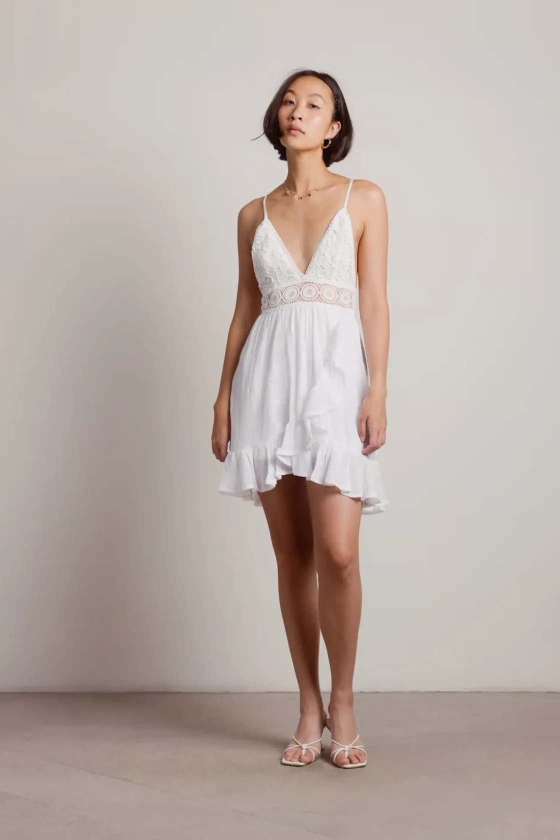 Tobi All The Right Reasons Crochet Bust Skater Mini Dress -