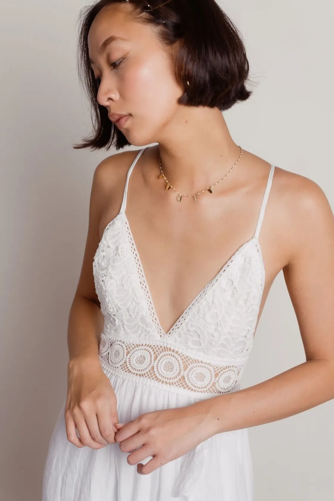Tobi All The Right Reasons Crochet Bust Skater Mini Dress -