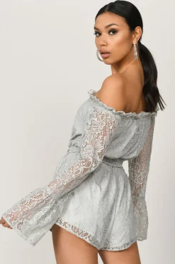 Tobi All Yours Off The Shoulder Romper - Dusty Mint