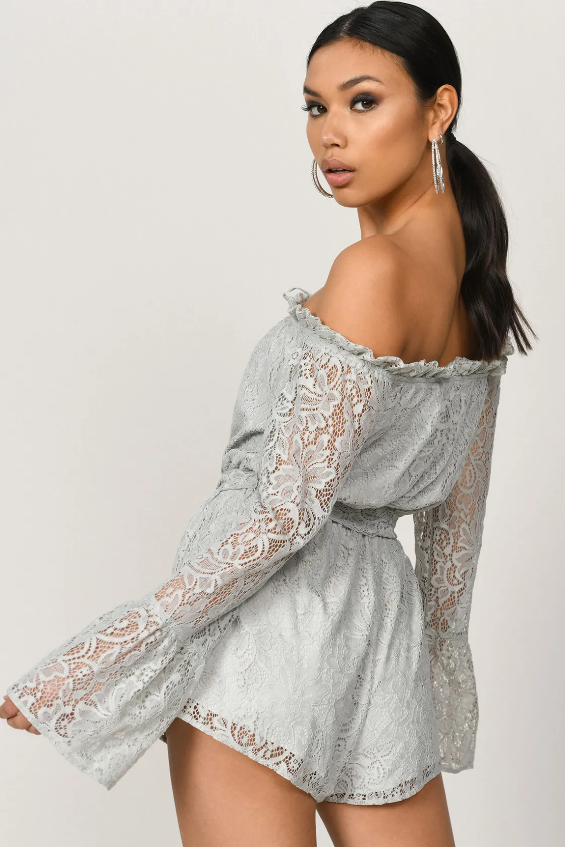 Tobi All Yours Off The Shoulder Romper - Dusty Mint