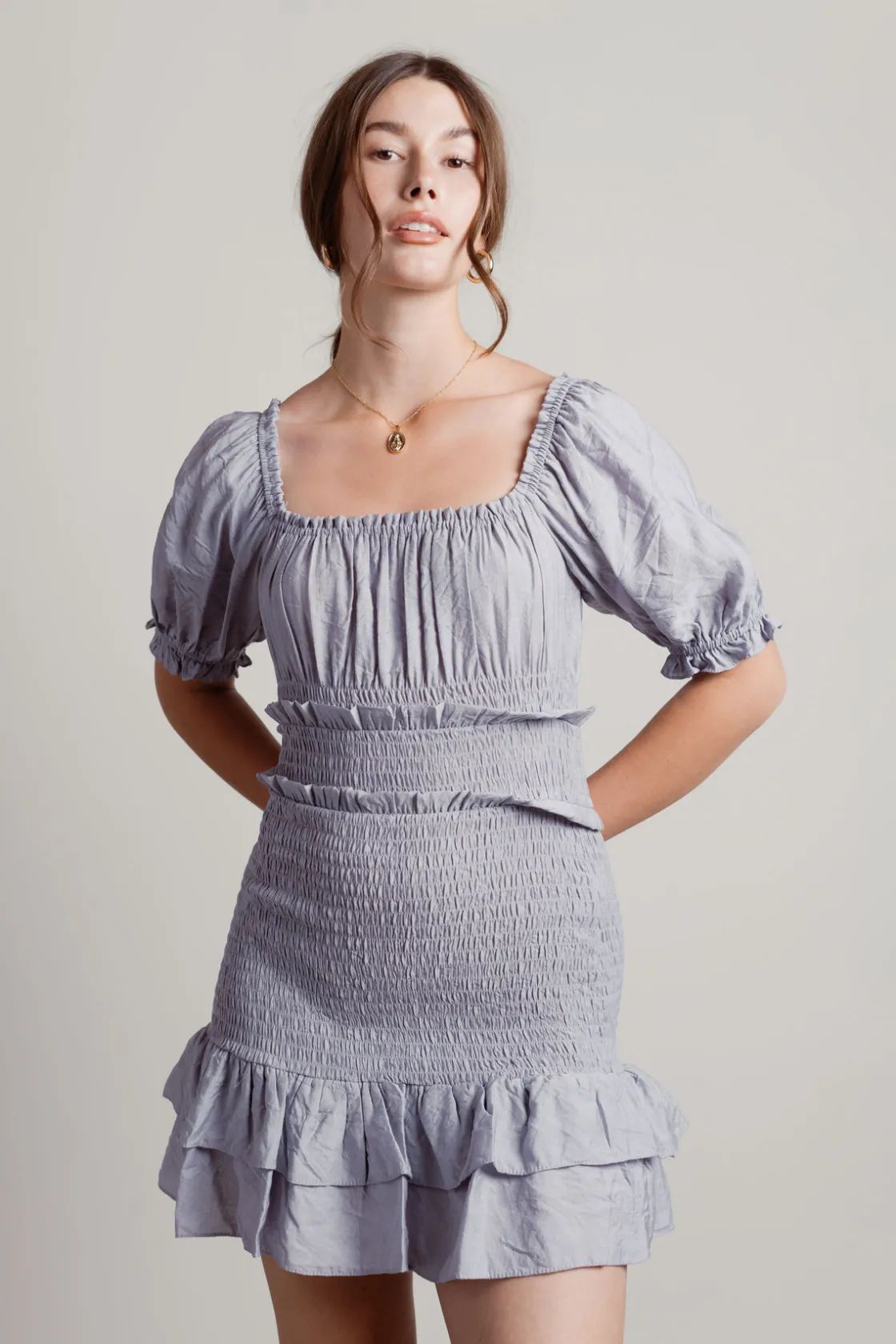 Tobi Almost Love Smocked Tiered Mini Dress -