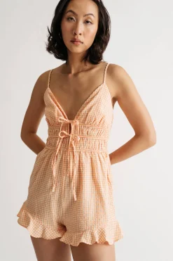 Tobi Always A Dream Gingham Romper - Orange