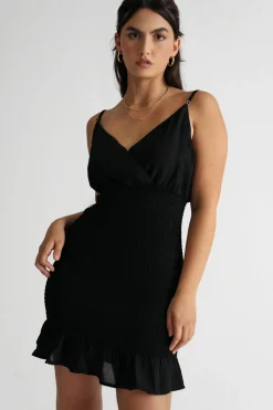 Tobi Always On My Mind Smocked Bodycon Mini Dress - Black
