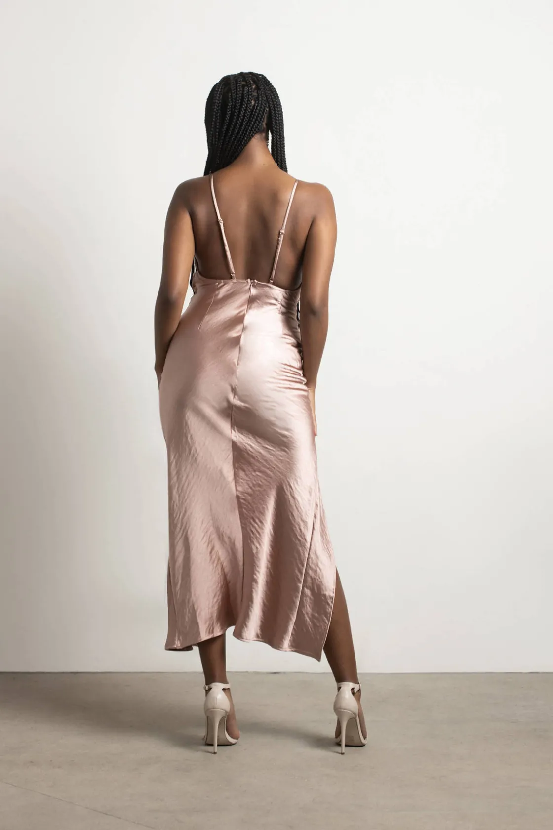 Tobi Always Yours Satin High Slit Midi Dress - Champagne