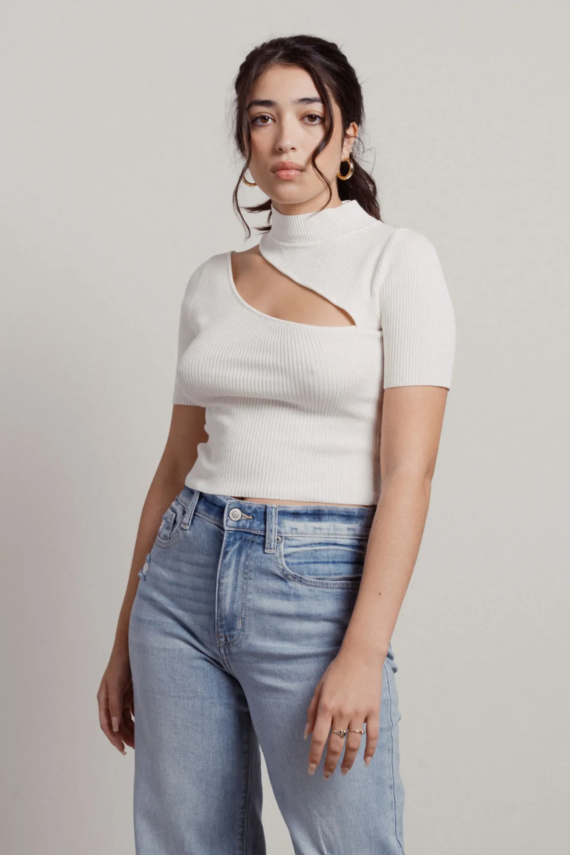 Tobi Alyah Cutout Sweater Top - White