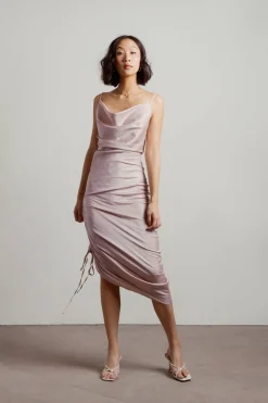 Tobi Amari Satin Cowl Neck Midi Dress - Mauve