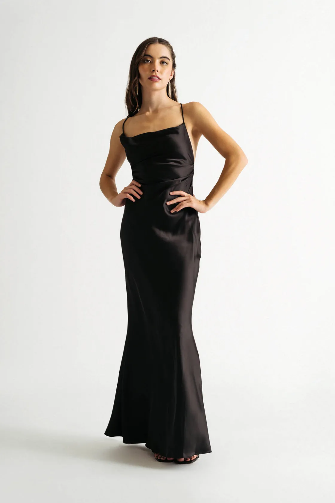 Tobi Ambitious Satin Cowl Neck Chain Maxi Slip Dress