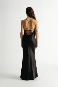 Tobi Ambitious Satin Cowl Neck Chain Maxi Slip Dress