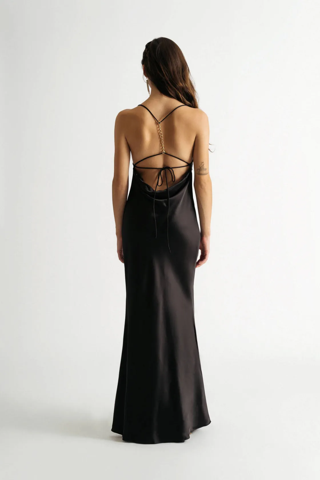 Tobi Ambitious Satin Cowl Neck Chain Maxi Slip Dress