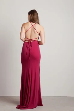 Tobi Another Night Out Halter Cross Back Maxi Dress - Magenta