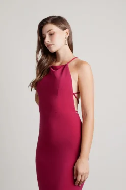 Tobi Another Night Out Halter Cross Back Maxi Dress - Magenta