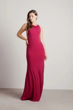 Tobi Another Night Out Halter Cross Back Maxi Dress - Magenta